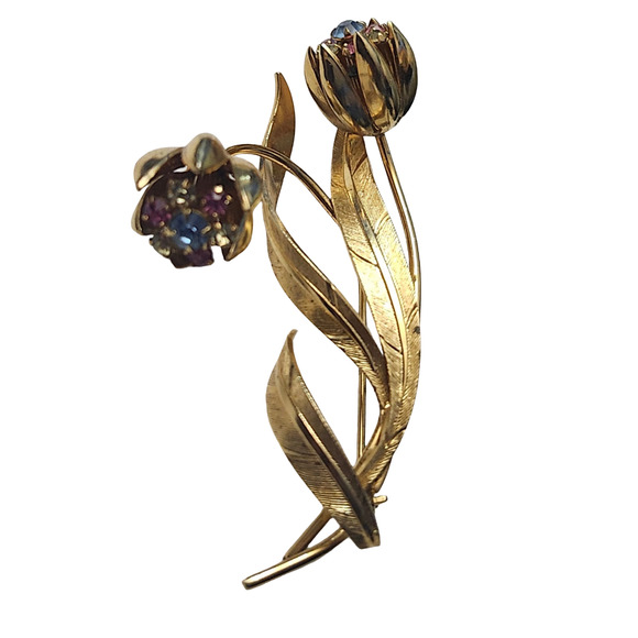 Vintage Jewelry - Vtg 1960s Trifari L Orient Peacock Gold Tone Pin Brooch